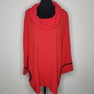 Ali Miles Cowl Neckline Oversized Tunic Top Size 1X Lagenlook Red Pockets